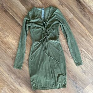 SOLD Vegan Olive Suede Lace Up Mini Dress